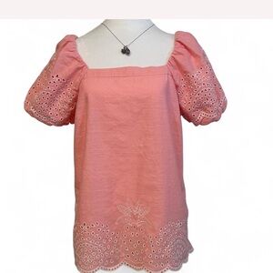 Talbots Coral Eyelet Puff Sleeve Blouse